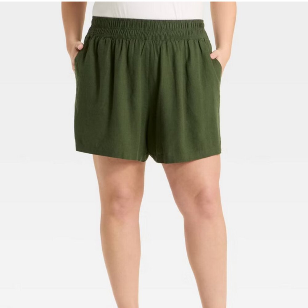 Women's High-Rise Linen Pull-On Shorts - Ava & Viv™ Dark Olive Green XXL